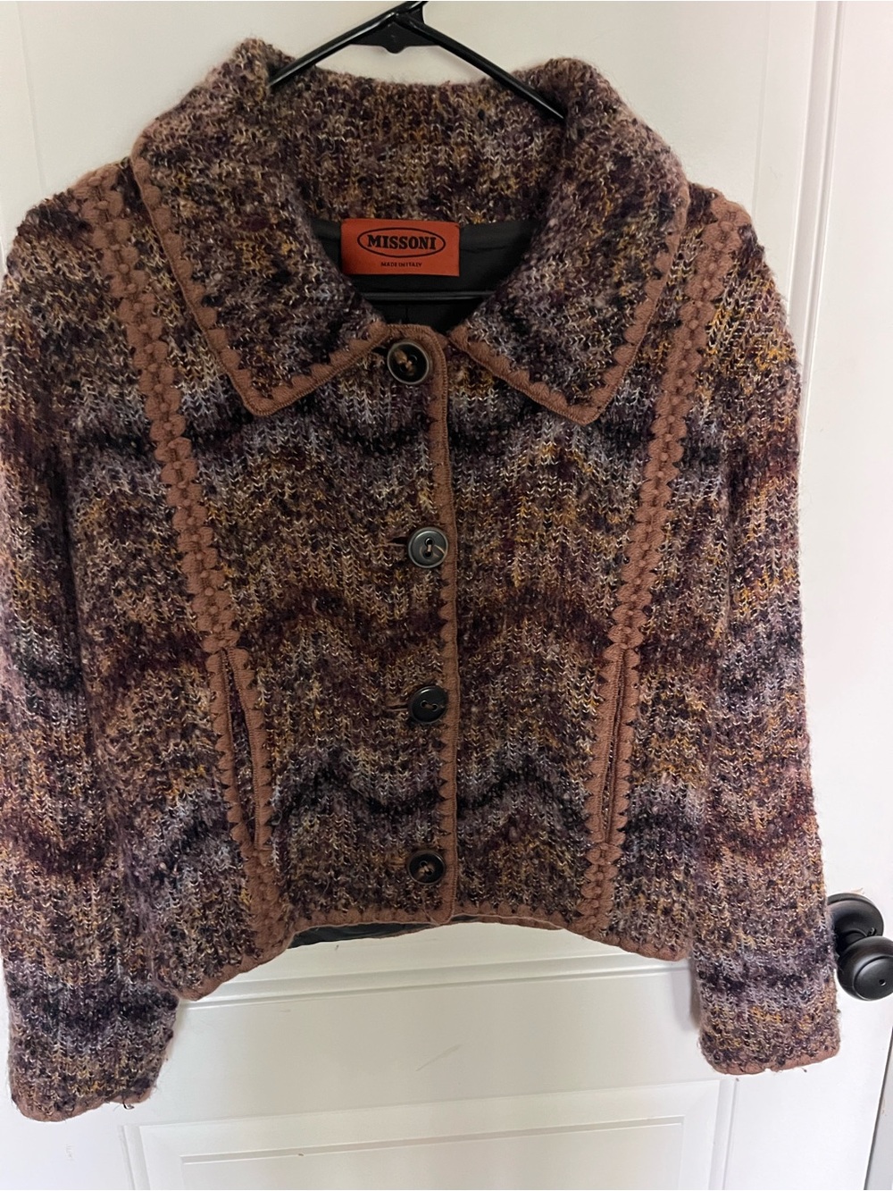 Missoni Multicolor Knit Teddy Jacket in Brown, Purple & Gold Tones.